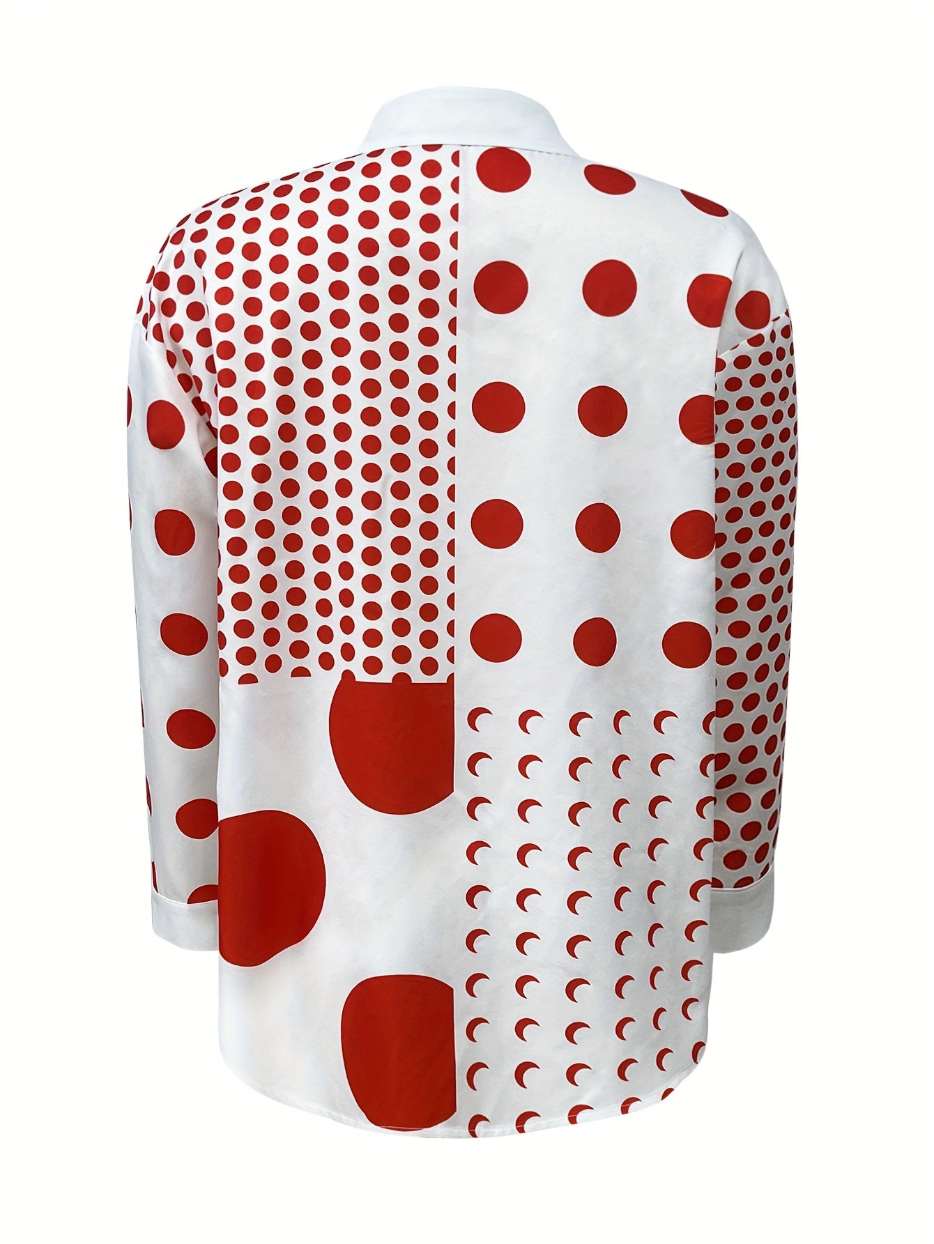 Women'S Elegant Polyester Shirt with Polka Dot Print, Long Sleeve Casual Lapel Collar, Versatile Blouse for Spring/Summer/Fall, 100% Polyester Woven Fabric, 109 gsm - Adult